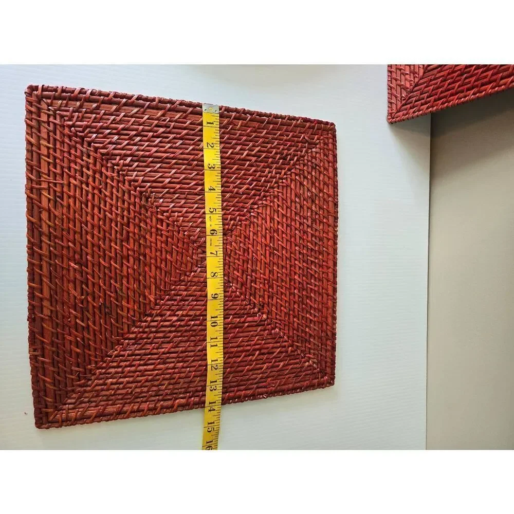Rattan Placemats Set Red 2 Round 2 Square